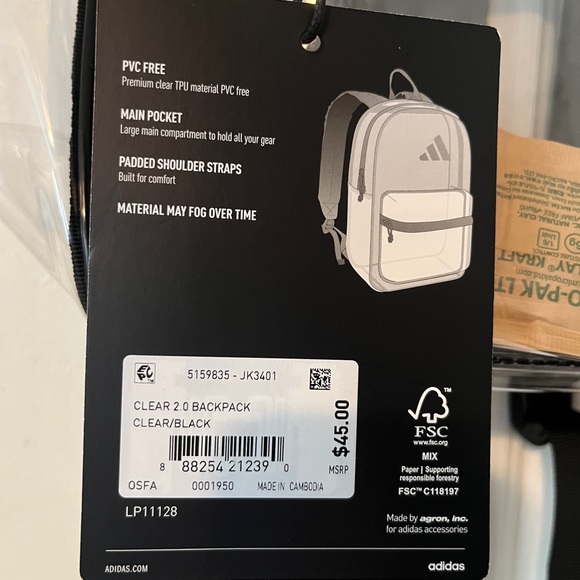 New Adidas Clear and Black Backpack - Picture 3 of 4